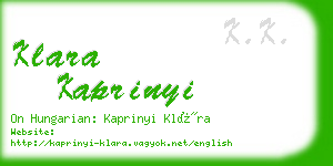 klara kaprinyi business card